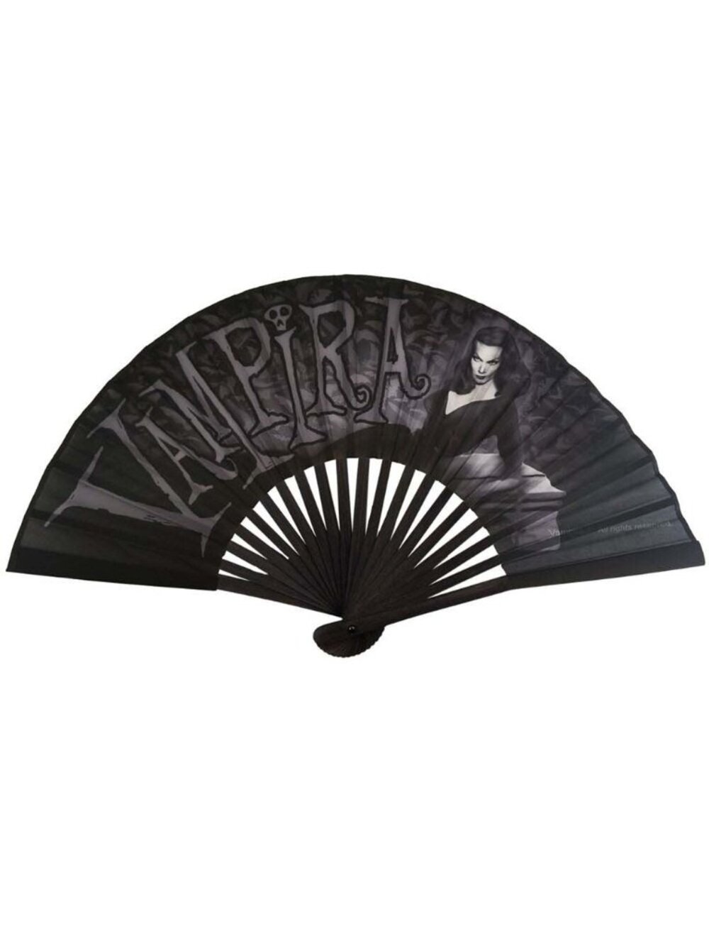Vampira Coffin Fabric and Bamboo Hand Fan 16" Wide NWT